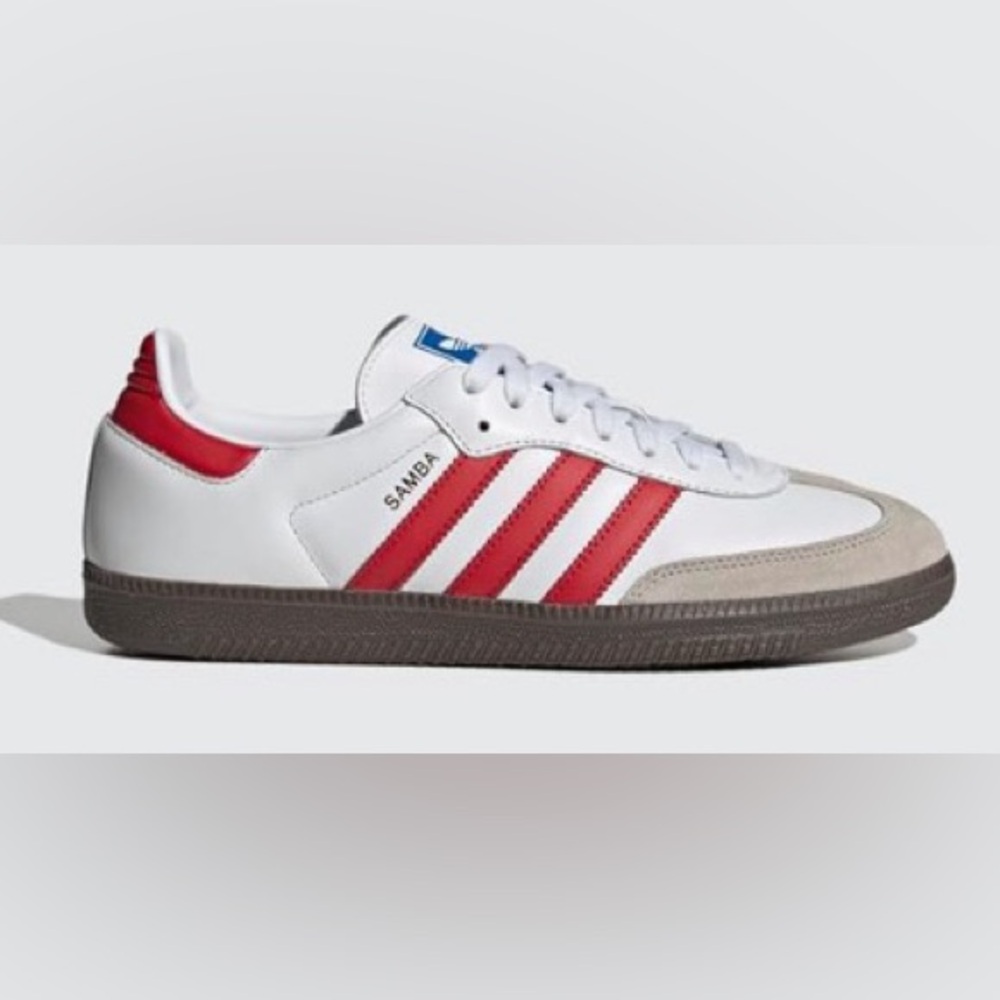 Adidas Samba Shoes size 8.5 women’s in white/scarlet color for sale!